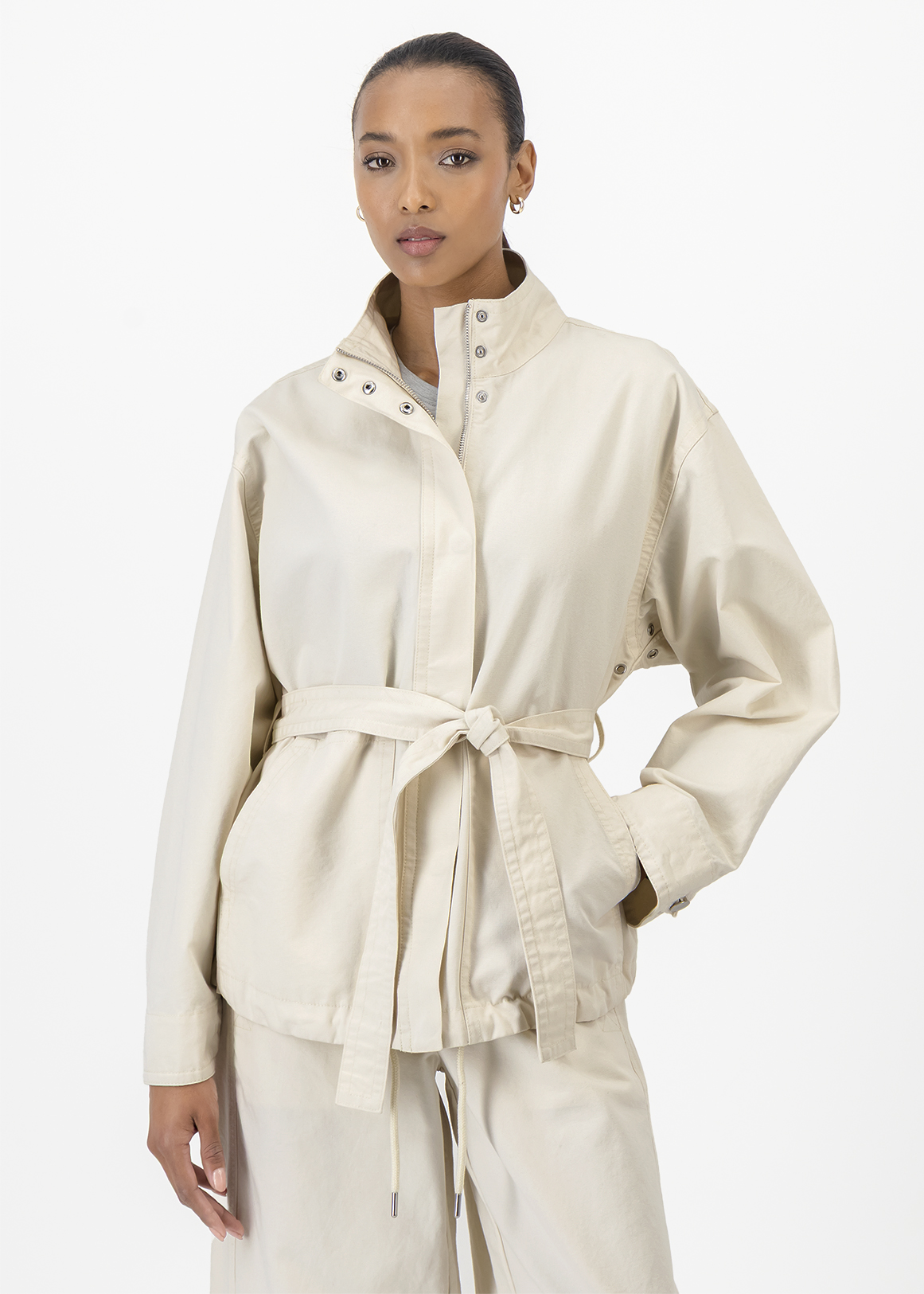 Belted Funnel Neck Cotton Jacket | Woolworths.co.za